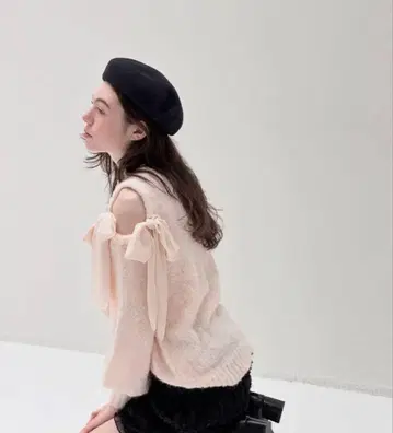 muguet 쉬폰 리본 포함 오픈 니트 블랙 미사용 새상품