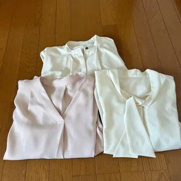 긴팔 셔츠 세트 화이트 연보라 프릴 리본