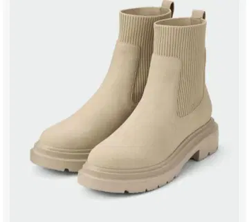 베이지 사이드 고어 부츠 통굽