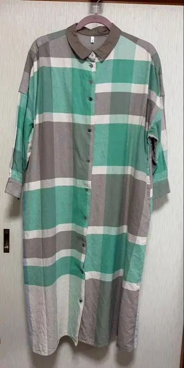 nopdenod 코튼 린넨 패널 체크 무늬 셔츠 원피스