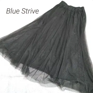 Blue Strive 튤 롱 스커트 카키 허리밴딩 루즈핏