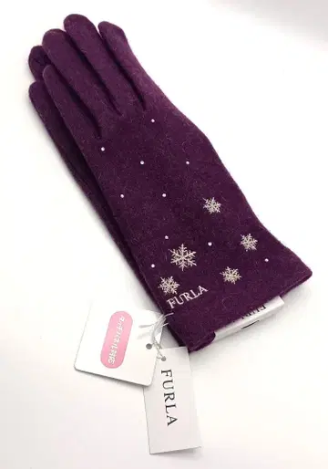 거의 미사용 FURLA 훌라 장갑 스마트폰 터치 가능 퍼플 자수 눈꽃