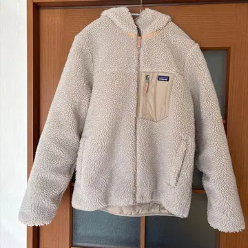 patagonia 플리스 자켓 후드 부착 크림색 리버서블