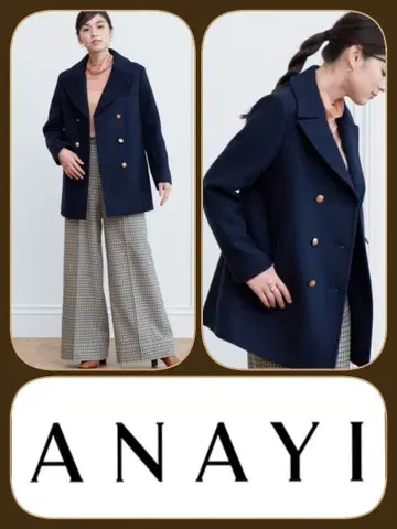 새상품급 ANAYI 슈퍼140 리버 멜톤 피코트 골드 버튼 네이비