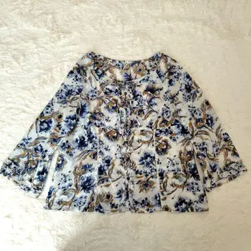 Leilian 긴팔 블라우스 꽃무늬 프릴 레이스 17 면 100% 일본제