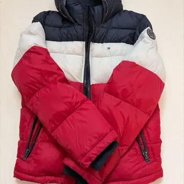 타미힐피거 블록 컬러 후드 부착 다운 자켓 XS