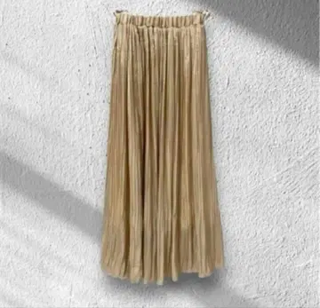 Chez toi 플리츠 스커트 광택 골드 허리밴딩 미사용 새상품