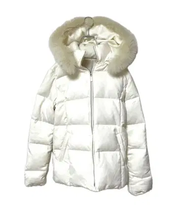 아이보리 스웨이드 퍼 후드 다운 코트