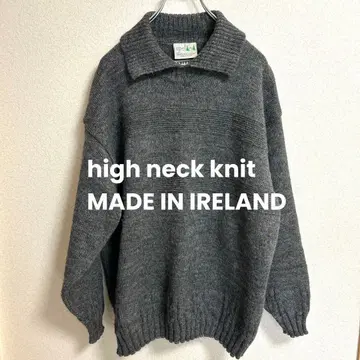 레어 아일랜드제 그레이 하이넥 니트 스웨터 울 빅 사이즈