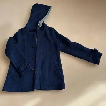 울 후드 부착 자켓 네이비