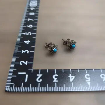 VINTAGE SILVER 925 각인 터콰이즈 마카사이트 장식 귀걸이