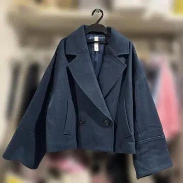 Aga+ 다크 블루 더블 브레스트 피 코트