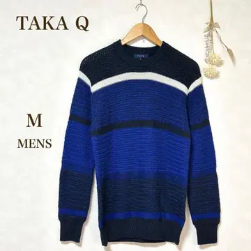[타카큐] 니트 스웨터 남성용 캐주얼 모 혼방 파랑 블랙 화이트 M