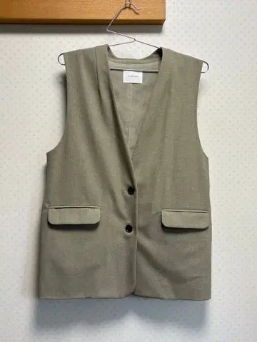 베이지 노카라 베스트 더블 버튼