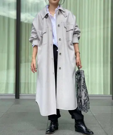 스터닝 루어 오버 셔츠 코트 롱 코트