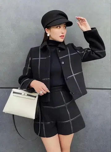 sheller 가죽 체크 코트