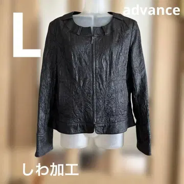어드밴스 advance 블랙 가죽 아우터 인조 가죽 주름 가공 40