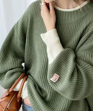 그린 벌룬 슬리브 니트