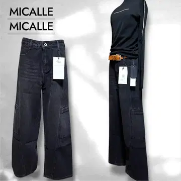 미사용 새상품 MICALLEMICALLE 블랙 카고 와이드 데님 팬츠
