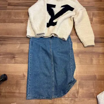 리바이스 스트레이트 데님 스커트 미디 기장