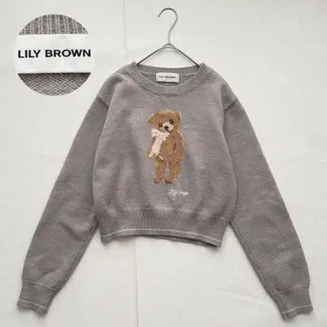 LILY BROWN 릴리베어 니트 곰 모티브 그레이 숏 기장