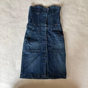 다크 데님 슬리브리스 미니 원피스