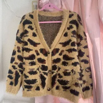 레오파드 무늬 가디건 베이지