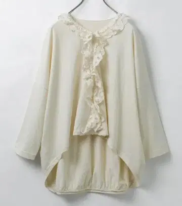 츠무구 tumugu 코튼 천축 바텐 레이스 V넥 풀오버