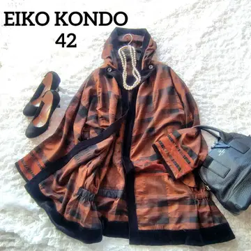 새상품급 EIKO KONDO 42 가운 코트 체크 E-Clat