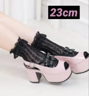 새상품 리본 통굽 샌들 에나멜 퍼플 23cm 여성용