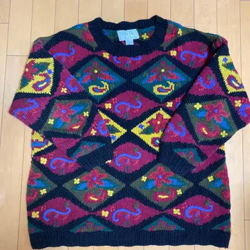 빈티지 컬러풀 화려한 무늬 올 패턴 니트 빈티지