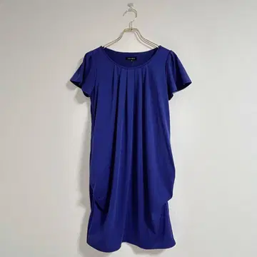 [FESMY] 청보라색 플리츠 디자인 반팔 무릎 기장 원피스 M