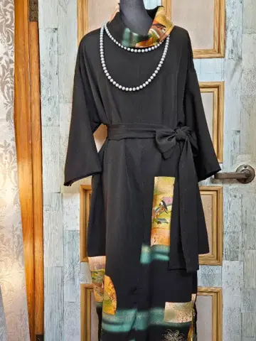 574 기모노 리메이크 블랙 전통 예복 기모노 원피스 롱