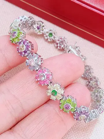 실버 플라워 컬러 스톤 팔찌