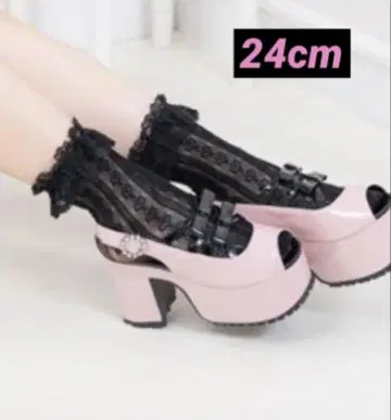 새상품 리본 통굽 샌들 에나멜 퍼플 24cm 여성용