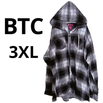 BTC [ 3XL ] 체크 무늬 후드 부착 후드티 화이트 블랙