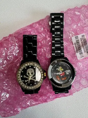 블랙 스톤 해골 미키 손목시계 2세트