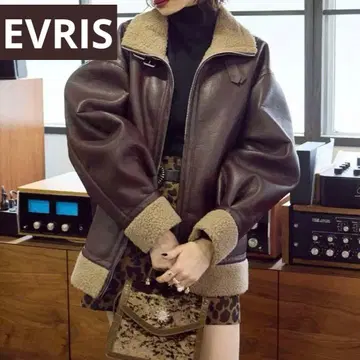 [ 대폭 가격 인하 ] EVRIS 브라운 가죽 오버 사이즈 자켓