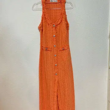 오렌지 슬리브리스 롱 원피스