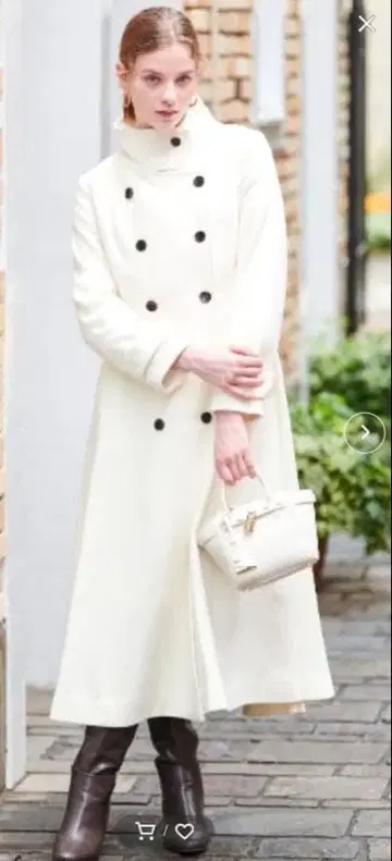 앙데팡당 더블 브레스트 롱 코트 화이트