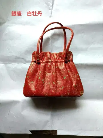 미니 꽃무늬 일본 의류용 백 주홍색 소가죽