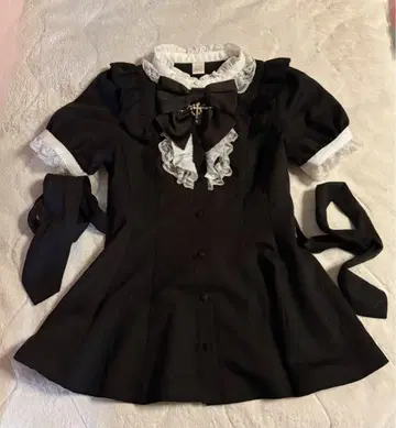 SecretHoney 액세서리 리본 레이스 프릴 셋업 블랙 반팔