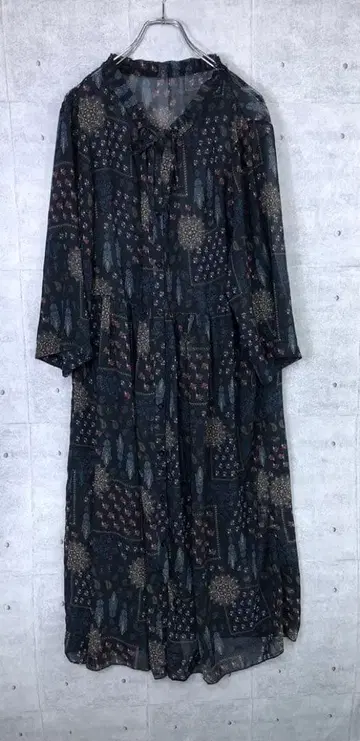 GLOBAL WORK 꽃무늬 얇은 소재 긴팔 시어 롱가디건 원피스