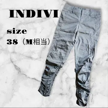 [ INDIVI ] 밑단 셔링 팬츠 카키 사이즈 38 ( M 상당 )