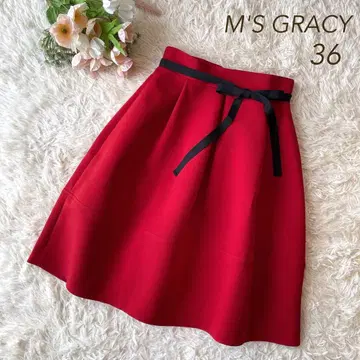 컨디션 최상 M'S GRACY 그로그랭 리본 포함 스커트 레드 36