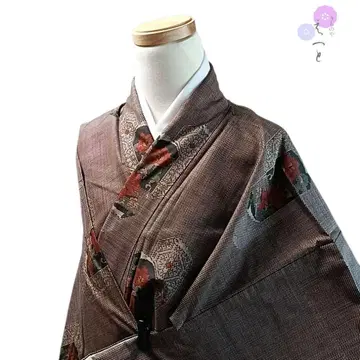 오25 에토 기모노 순수 실크 이중 기모노 큐노 쿠노 본고장 오시마 명주