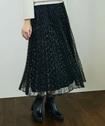 epoca 라메 튤 자수 플리츠 스커트 플리츠 스커트