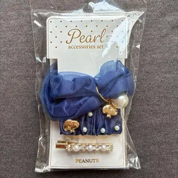 PEANUTS 펄 액세서리 3종 세트 네이비 스크런치, 헤어 클립