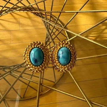 빈티지 클립온 귀찌 파란색 타원형 빈티지풍 귀찌