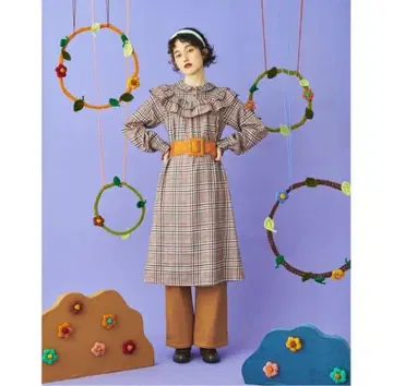 체크 무늬 프릴 롱 원피스